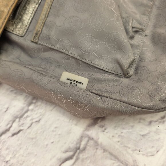 Michael Kors Designer Shoulder Bag Metallic Taupe Leather w/ Chain Accent - Picture 10 of 14